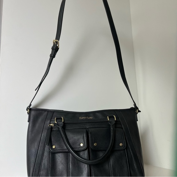 Franco Sarto Black Leather Tote Bag Crossbody with Gold Accents Like New - Picture 4 of 13